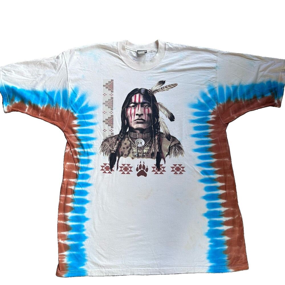 Vintage 2000 Liquid Blue Native American Warrior Tie Dye T-Shirt XXL